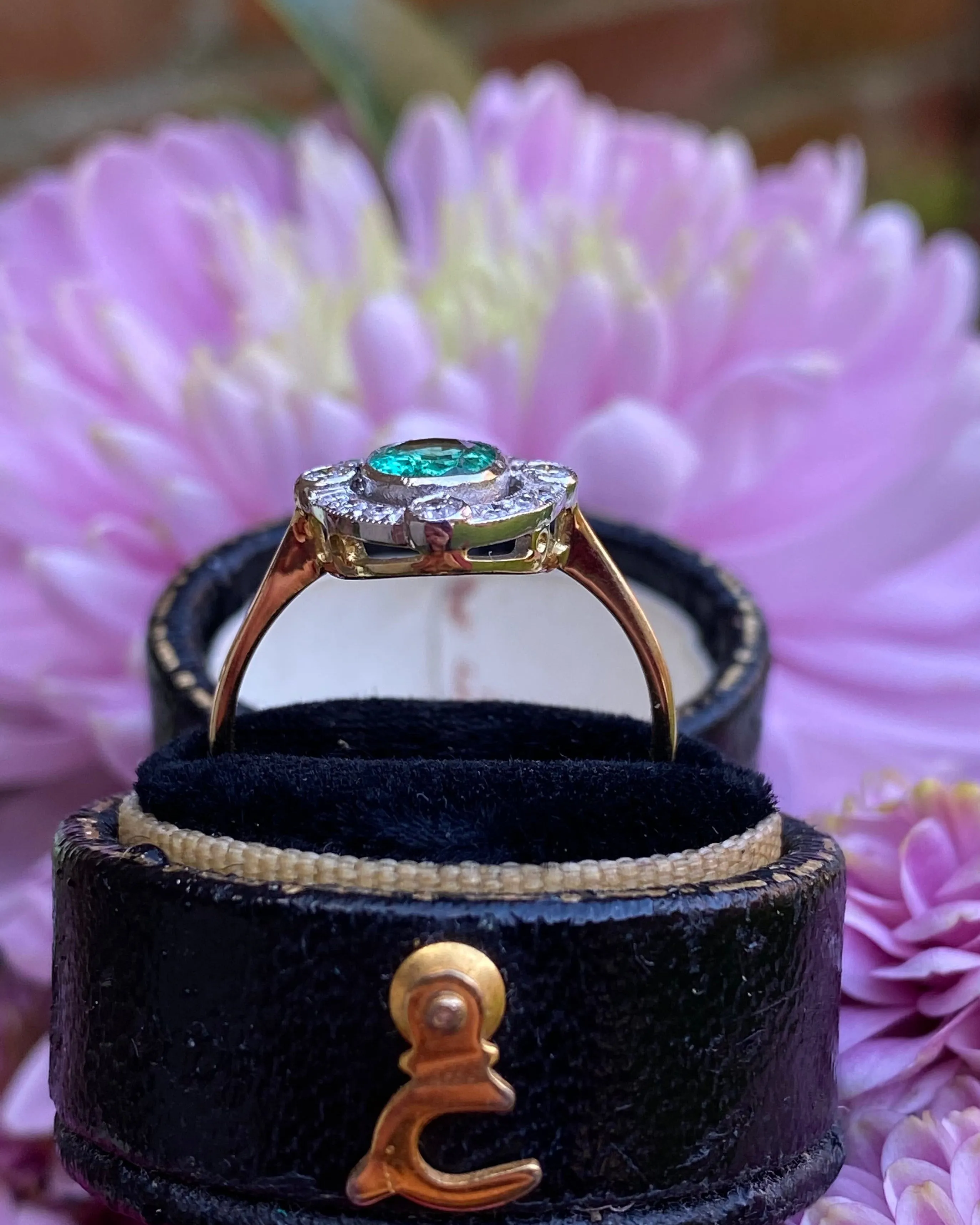 Emerald and Diamond Cluster 18ct Yellow Gold Ring 0.30ct   0.70ct