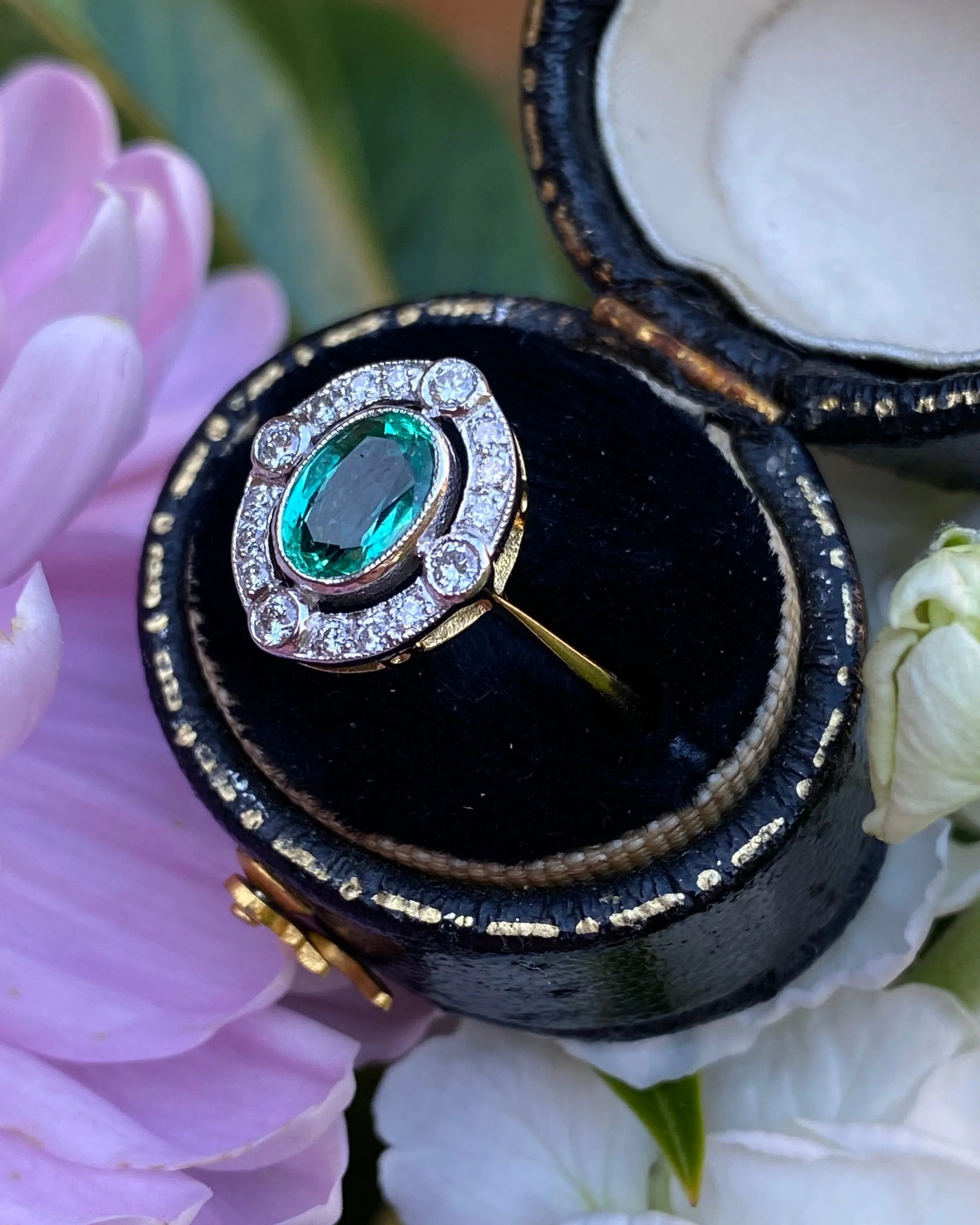 Emerald and Diamond Cluster 18ct Yellow Gold Ring 0.30ct   0.70ct