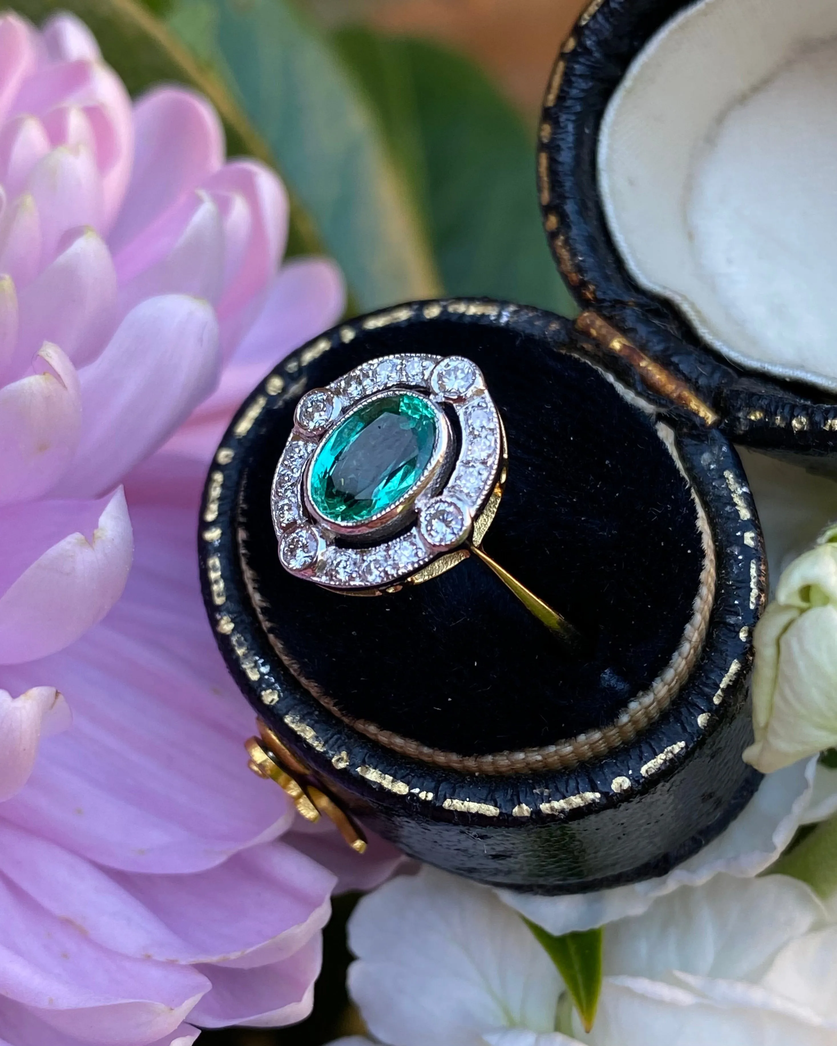 Emerald and Diamond Cluster 18ct Yellow Gold Ring 0.30ct   0.70ct