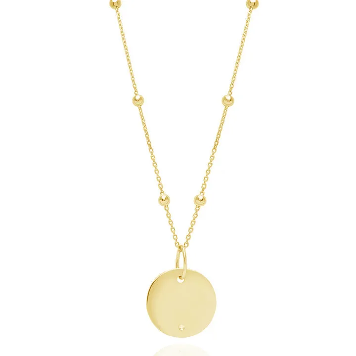 Engravable- 18k/925 Vermeil Disc on Ball Chain Necklace
