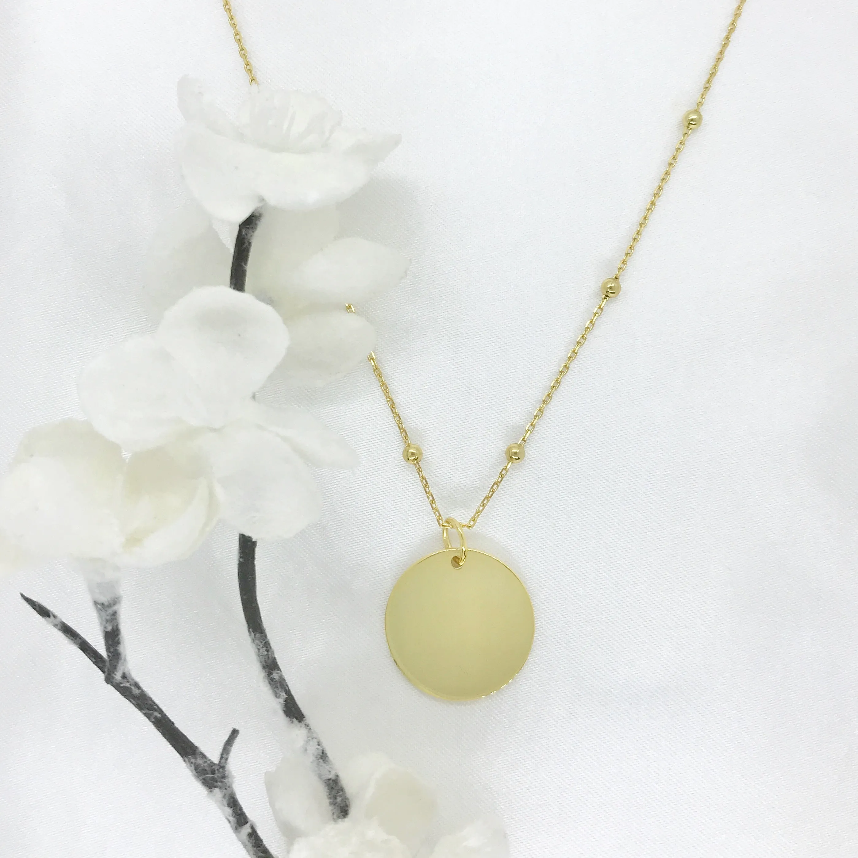 Engravable- 18k/925 Vermeil Disc on Ball Chain Necklace