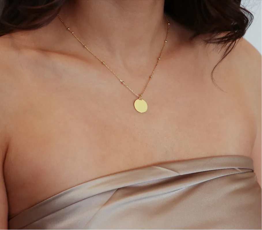 Engravable- 18k/925 Vermeil Disc on Ball Chain Necklace