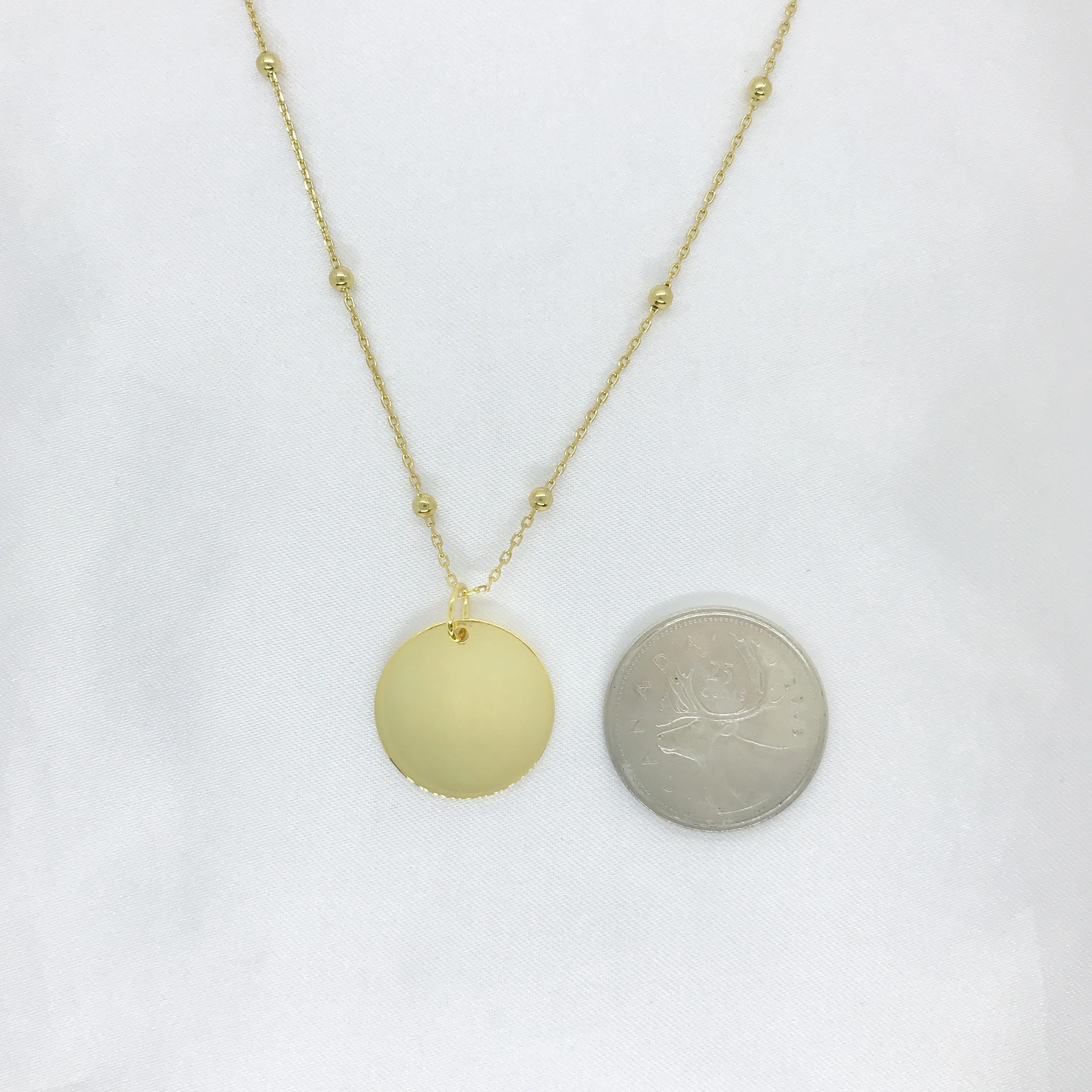 Engravable- 18k/925 Vermeil Disc on Ball Chain Necklace