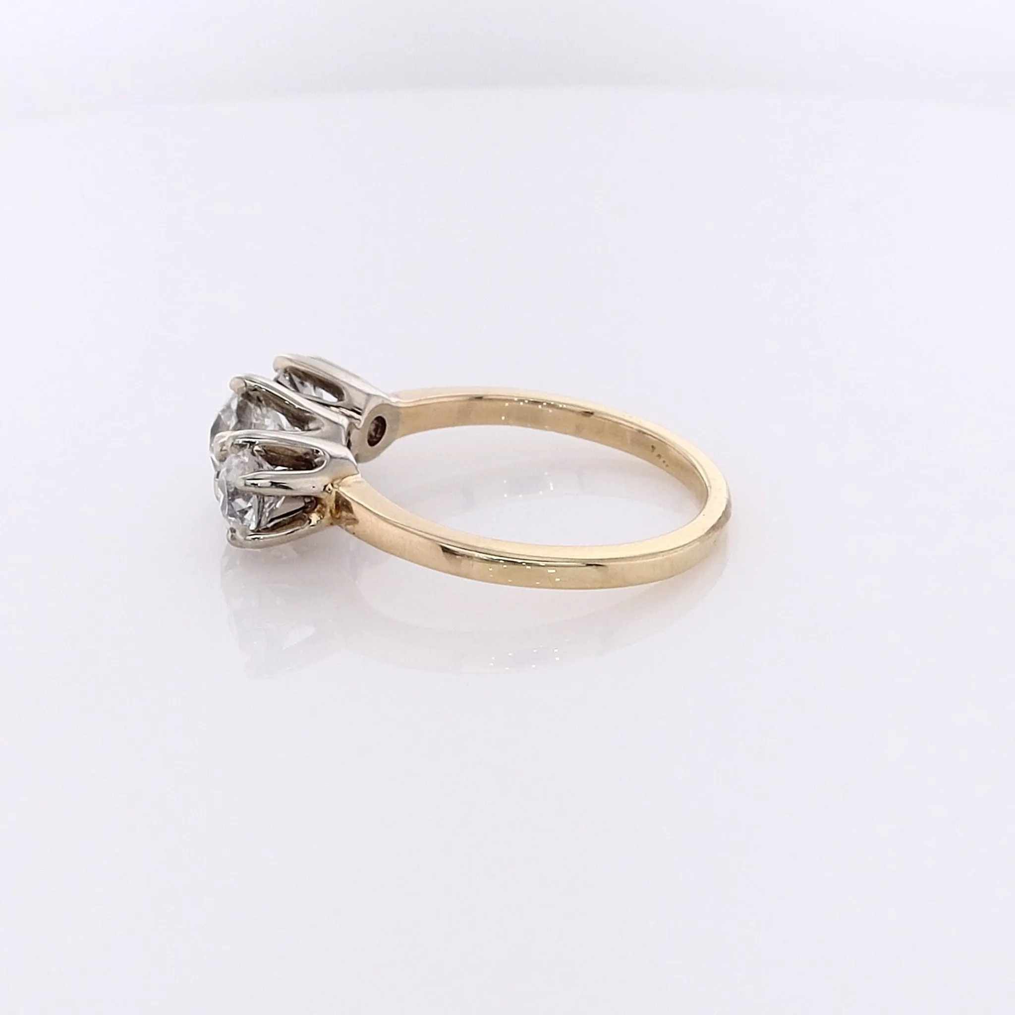 Estate 14 Karat White and Yellow Gold Three Across Diamond Ring