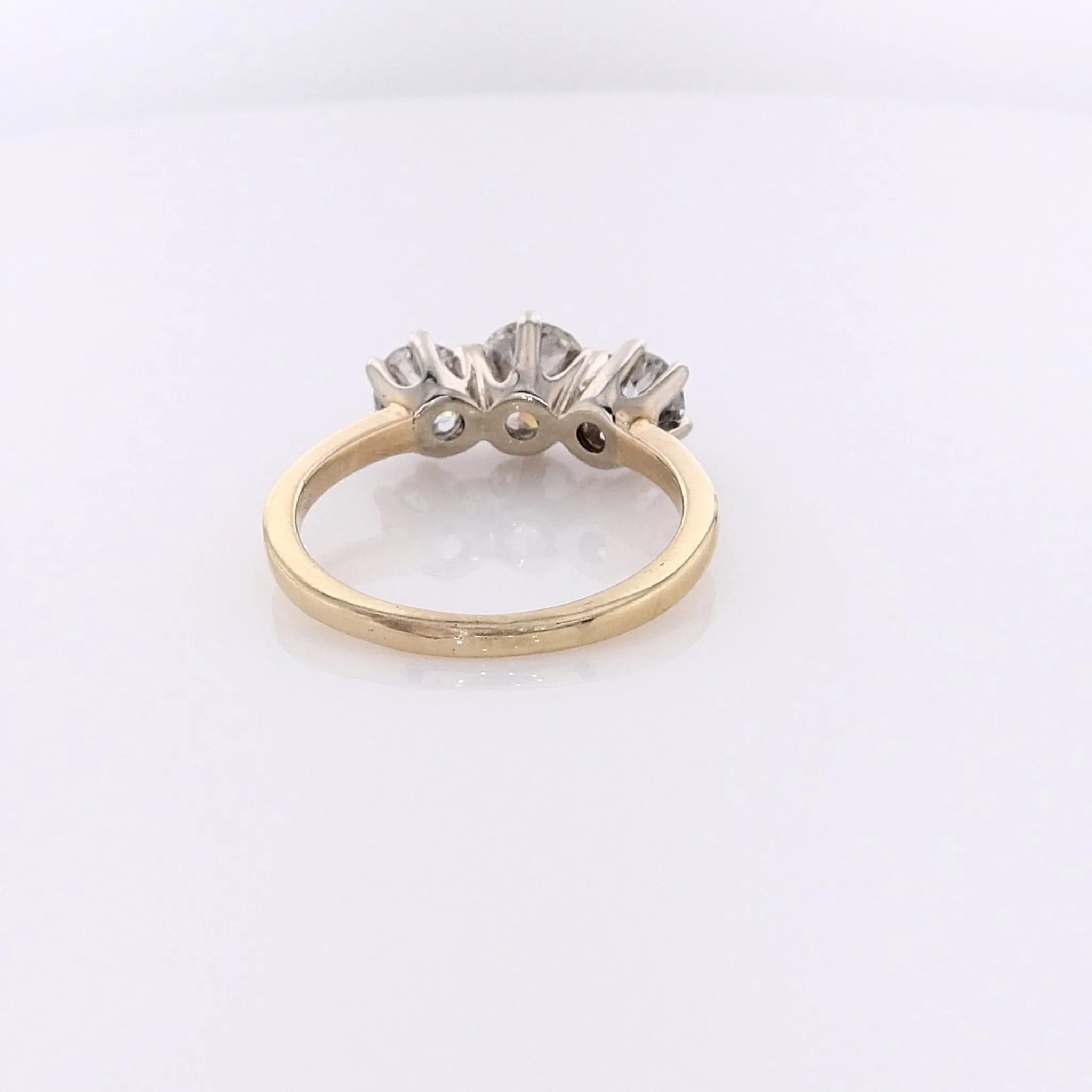 Estate 14 Karat White and Yellow Gold Three Across Diamond Ring