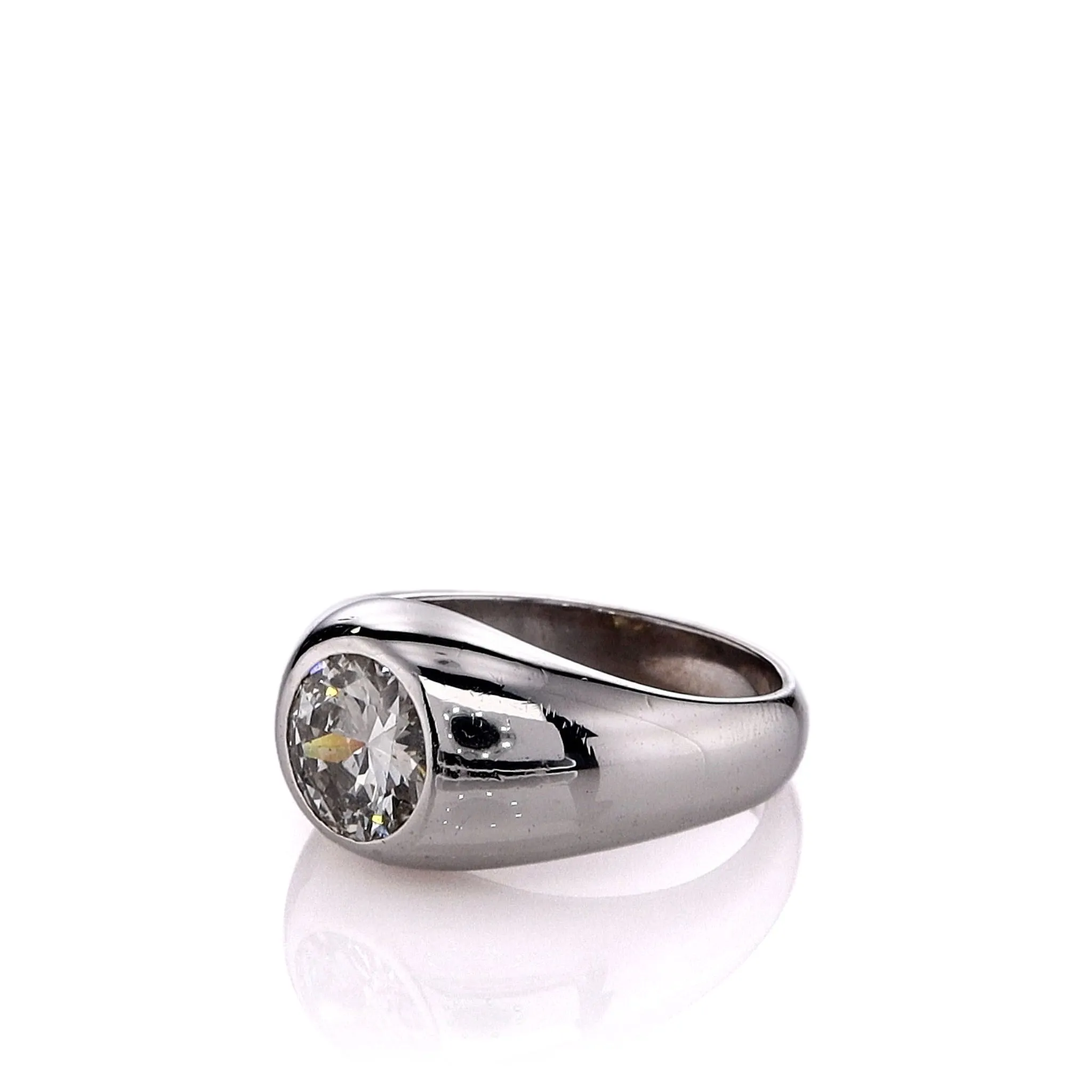 Estate 14k White Gold Gents Domed Bezel-Set Transitional Diamond Ring