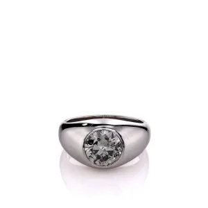 Estate 14k White Gold Gents Domed Bezel-Set Transitional Diamond Ring