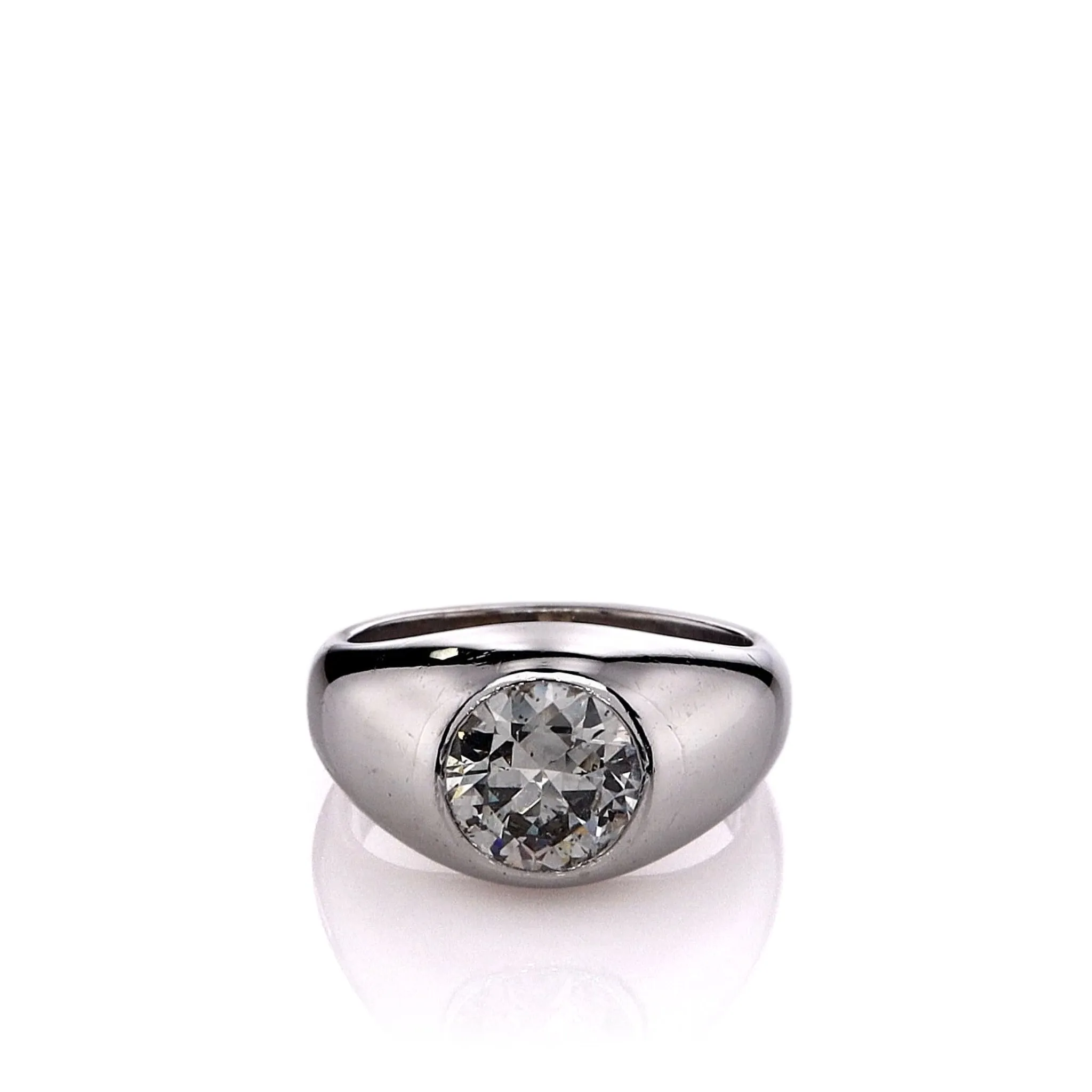 Estate 14k White Gold Gents Domed Bezel-Set Transitional Diamond Ring