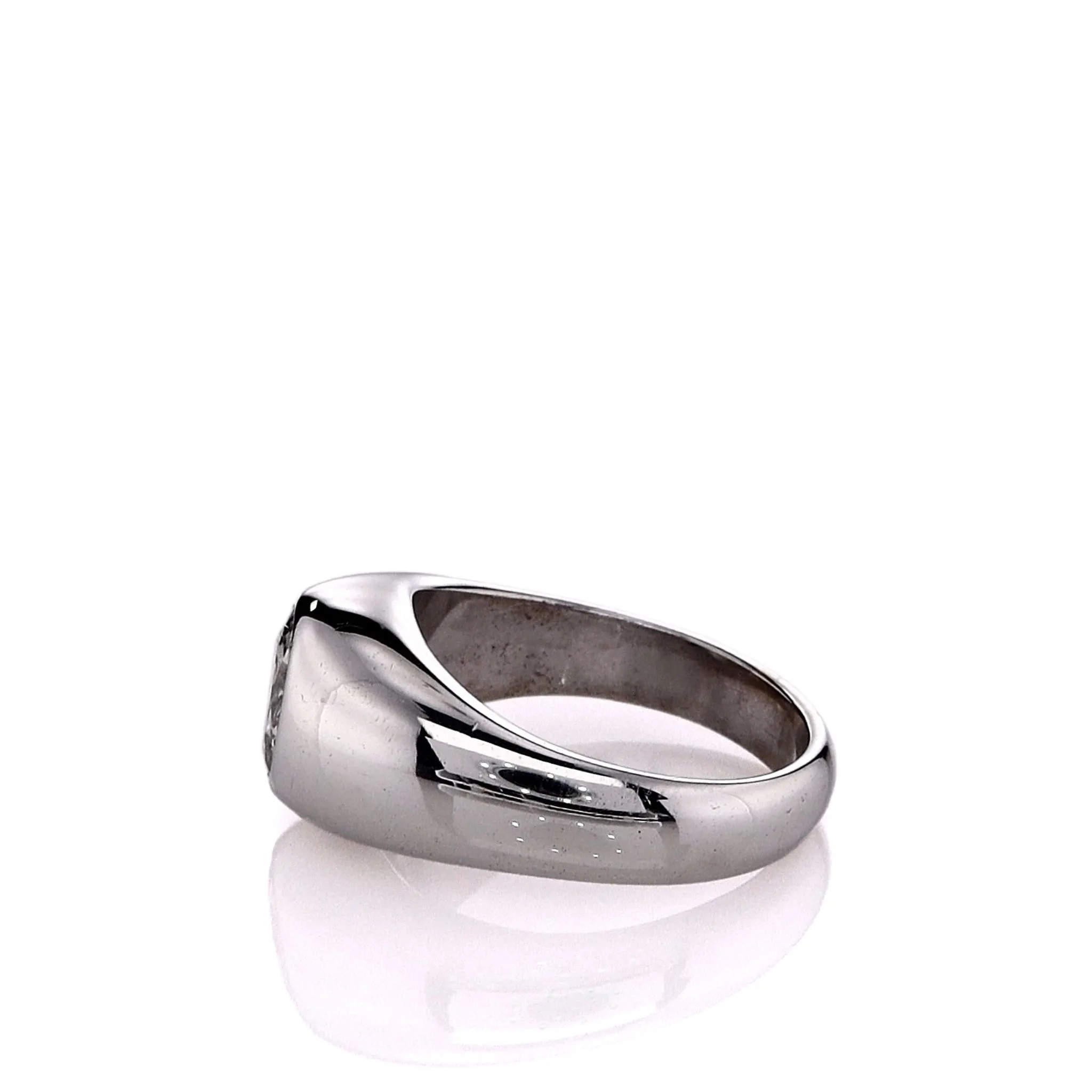 Estate 14k White Gold Gents Domed Bezel-Set Transitional Diamond Ring