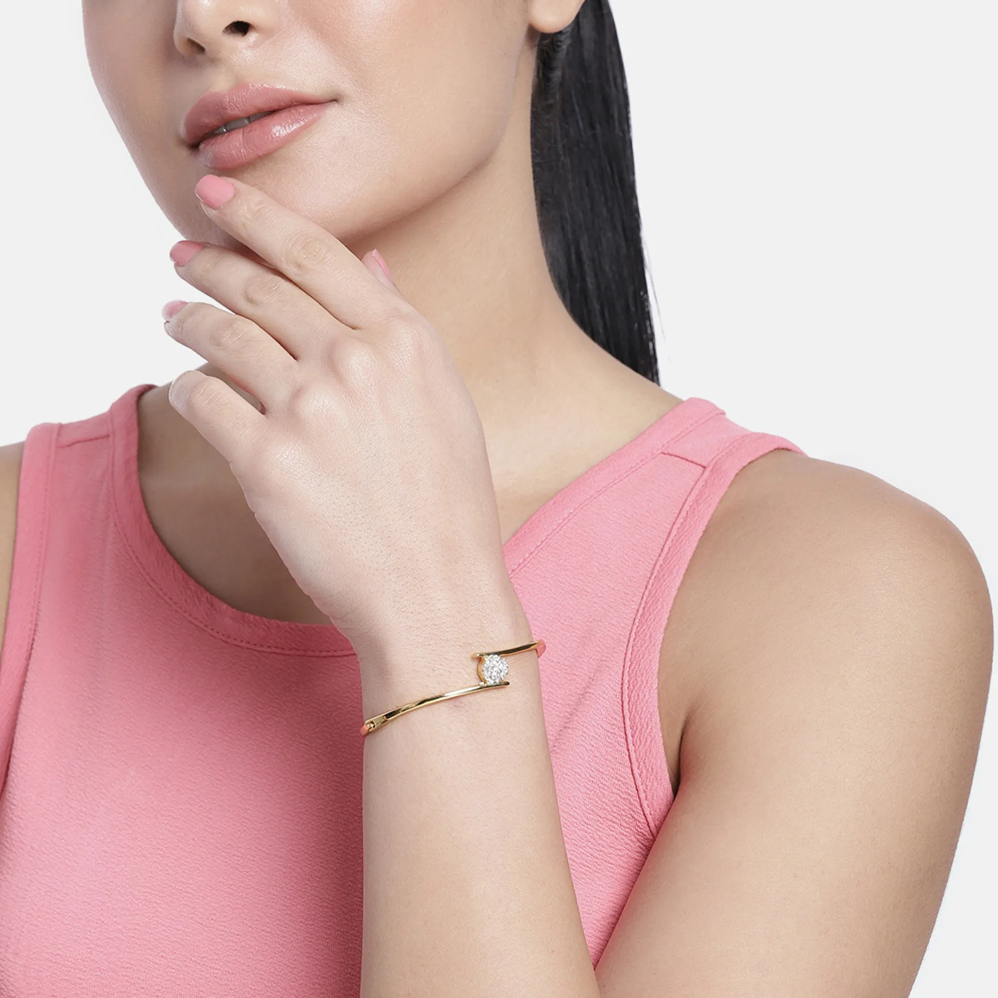 Estele Gold & Rhodium Plated Latest & Stylish Kada Bracelet with White Austrian Crystals for Girls & Women