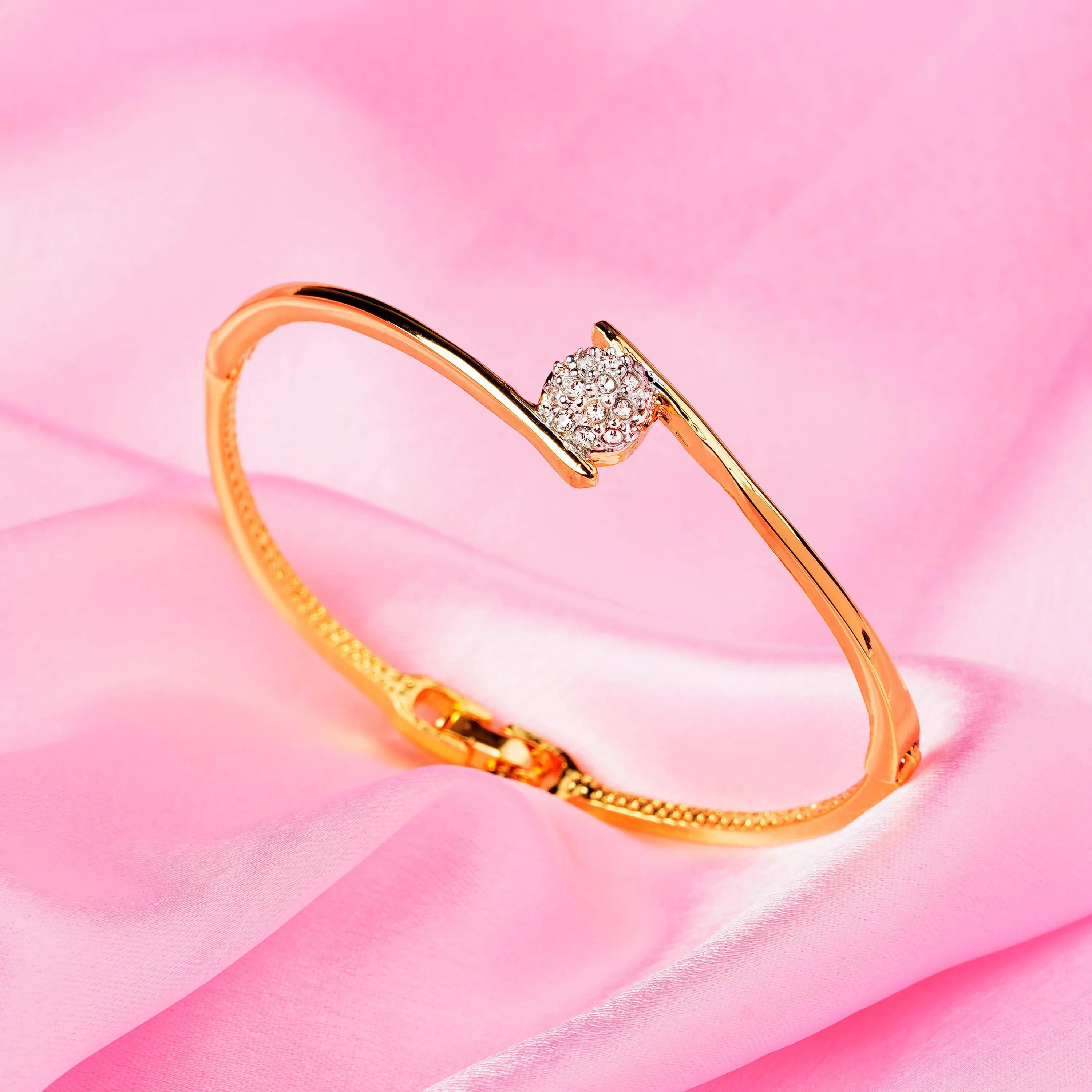Estele Gold & Rhodium Plated Latest & Stylish Kada Bracelet with White Austrian Crystals for Girls & Women