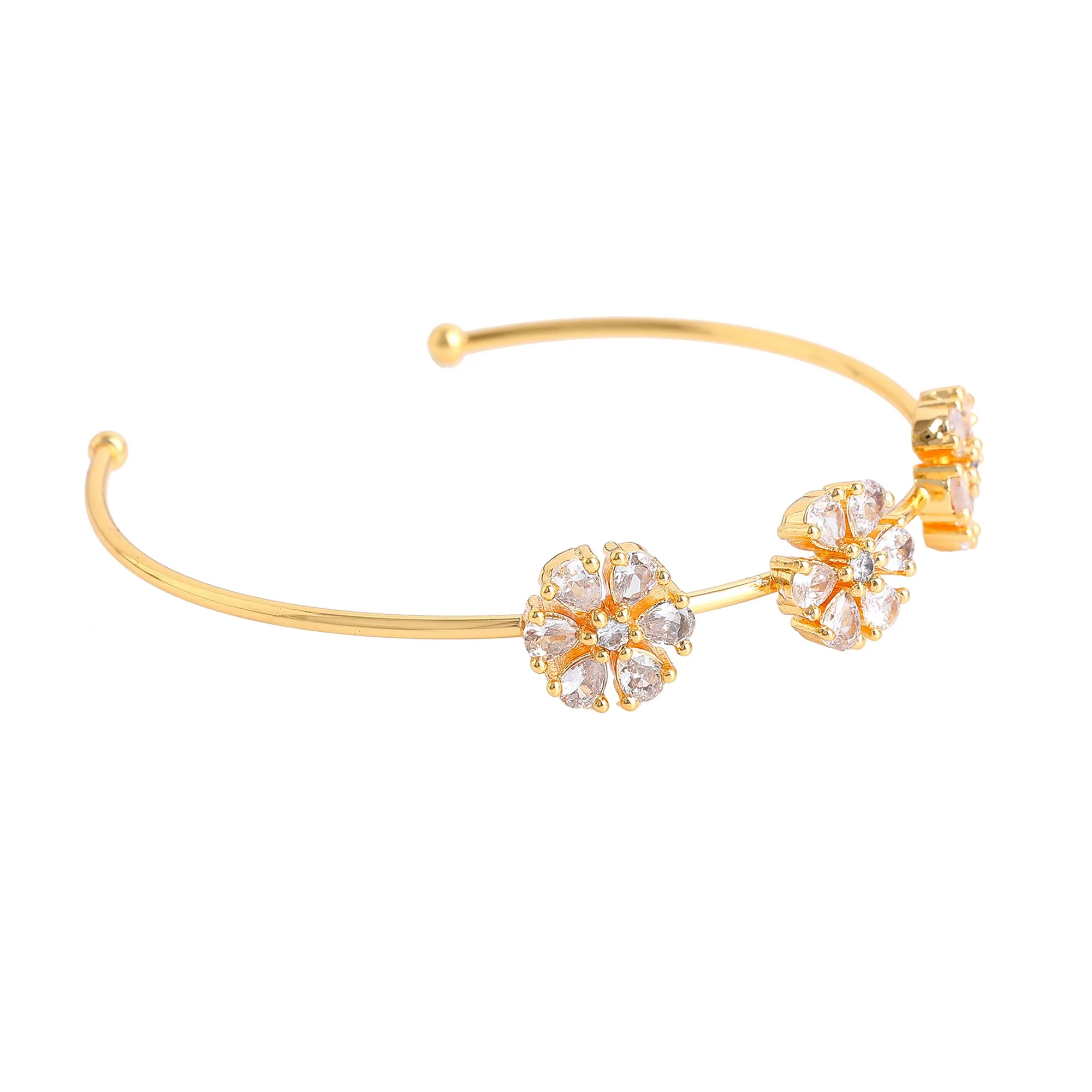 Estele Gold Plated Radiant Floral Designer Kada Bracelet with White American Diamonds for Girls and Women