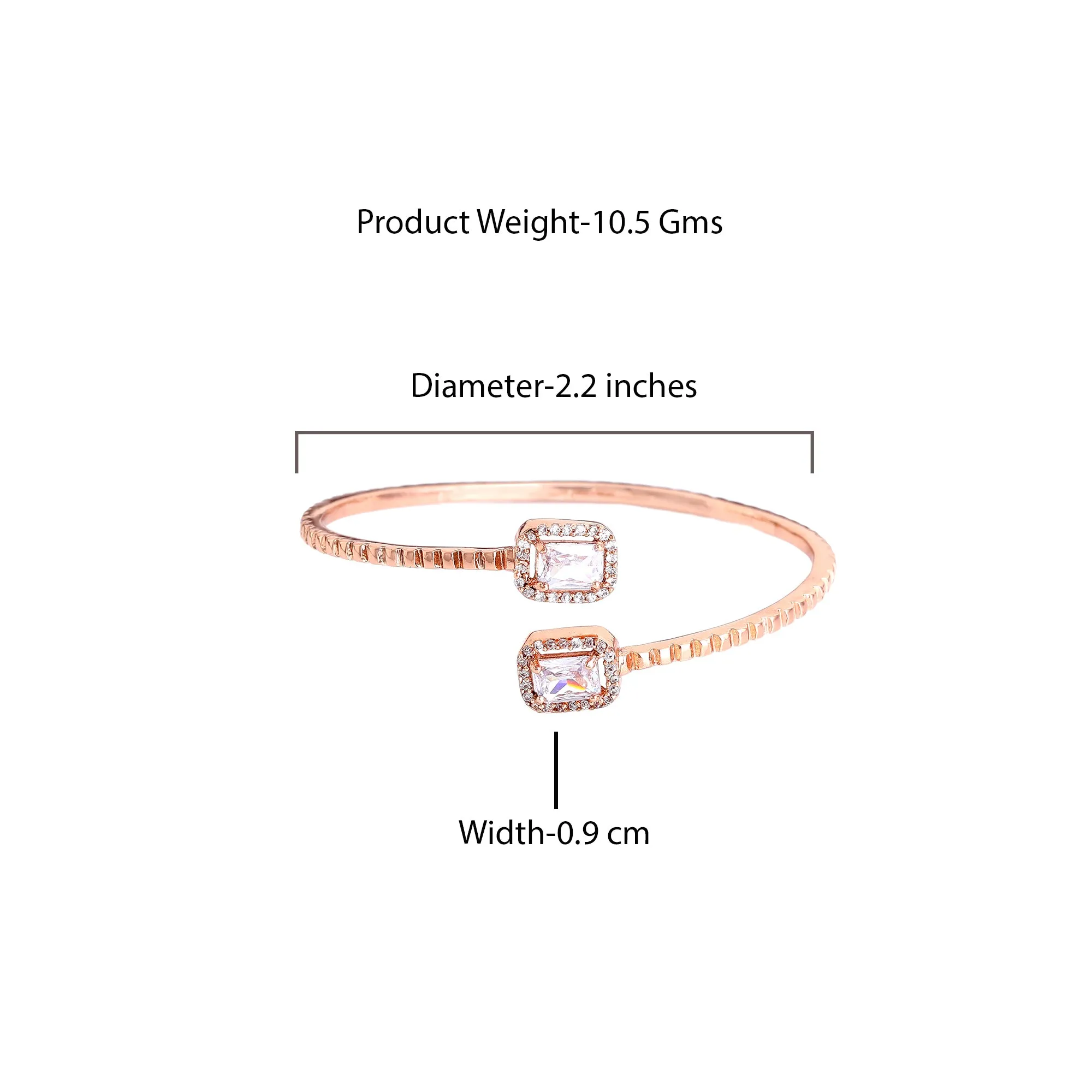 Estele Rosegold Plated Sleek and Lightweight Kada Bracelet with White Radiant American Diamonds|Stunning Jewelry for Women