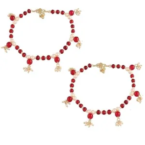 Etnico Adjustable Pearl Beads Payal Anklets Jewellery for Women & Girls (A053WM)