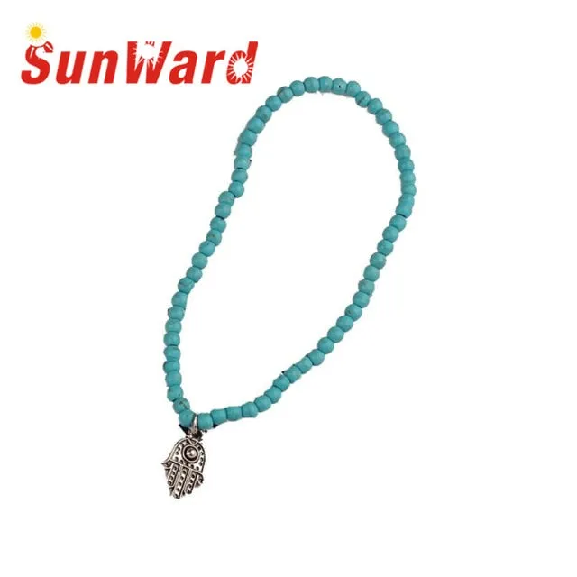 Fashion Anklet Boho Beads Hamsa Fatima Anklets Foot Chain Beach Jewelry Lucky Blue Flowers Foot Jewelry  Ankle Bracelet Jun12