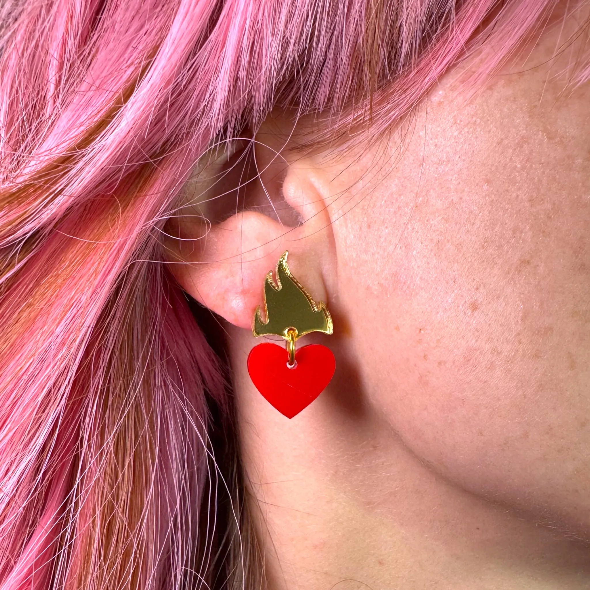 Feeling a Little Heart Burn Earrings in Drop Dead Red