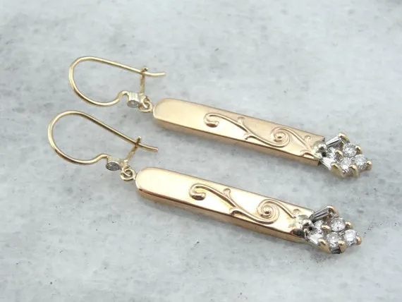 Fine Diamond and Rose Gold Drop Earrings From Victorian Era