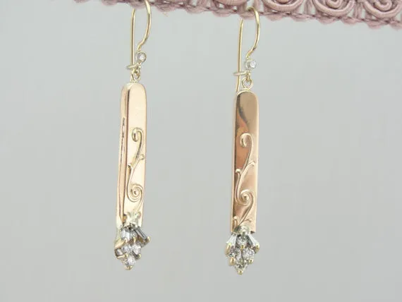 Fine Diamond and Rose Gold Drop Earrings From Victorian Era