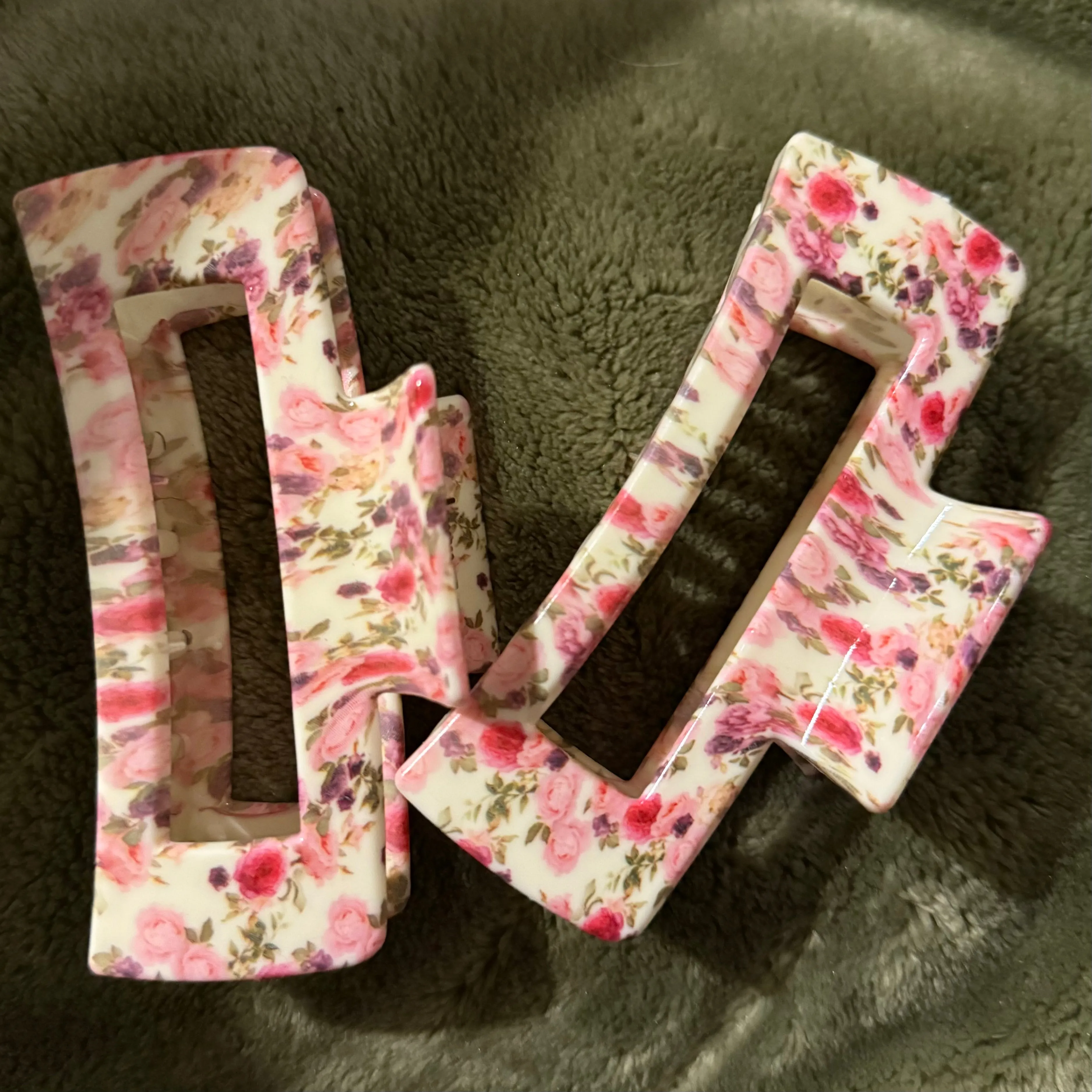 Floral Printed Rectangle Hair Claw Clip