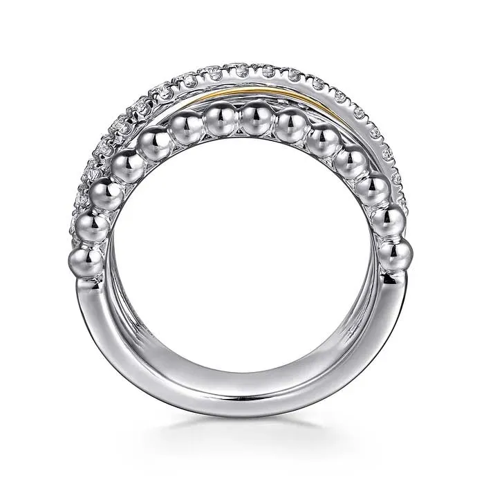 Gabriel & Co. Bujukan White Sapphire Wide Band Ring in Sterling Silver and 14K Yellow Gold