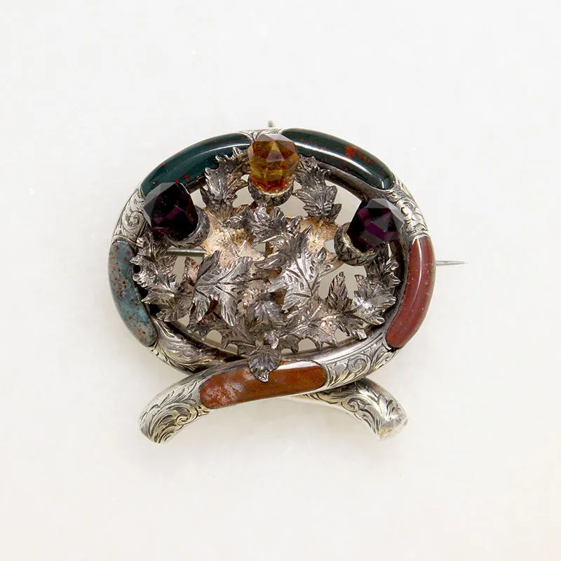 Garter & Thistle Scottish Pebble Brooch