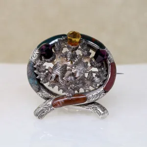 Garter & Thistle Scottish Pebble Brooch