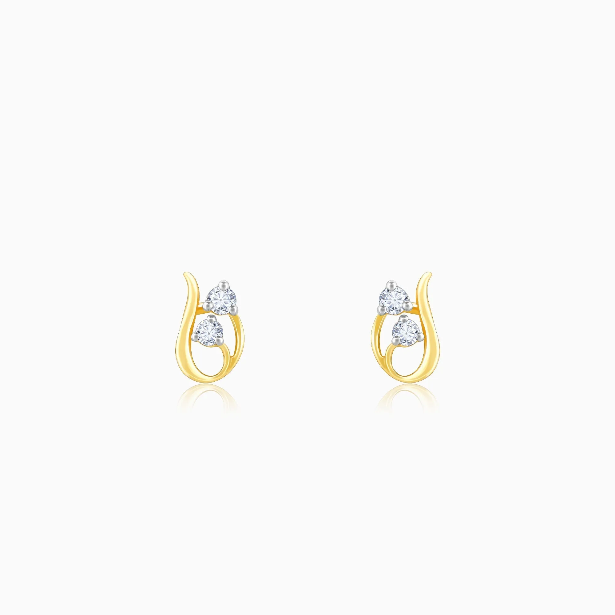 Gold Elegant Twirl Diamond Stud Earrings