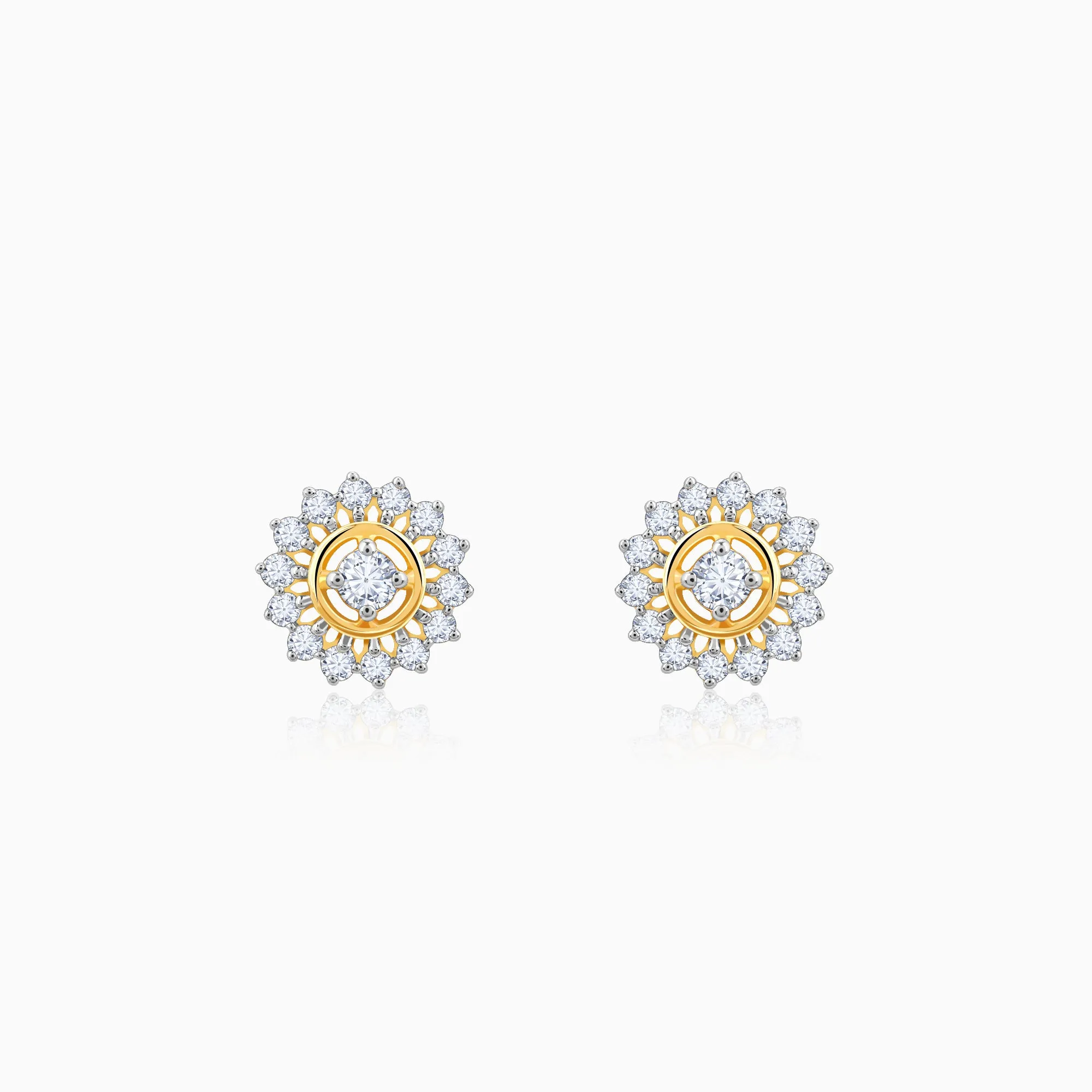 Gold Flower Power Diamond Stud Earrings