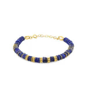 Gold-plated pearl bracelet 18k yellow gold assembled with lapis lazuli