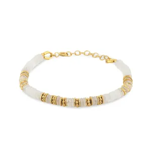 Gold-plated pearl bracelet in 18k yellow gold assembled with moonstone