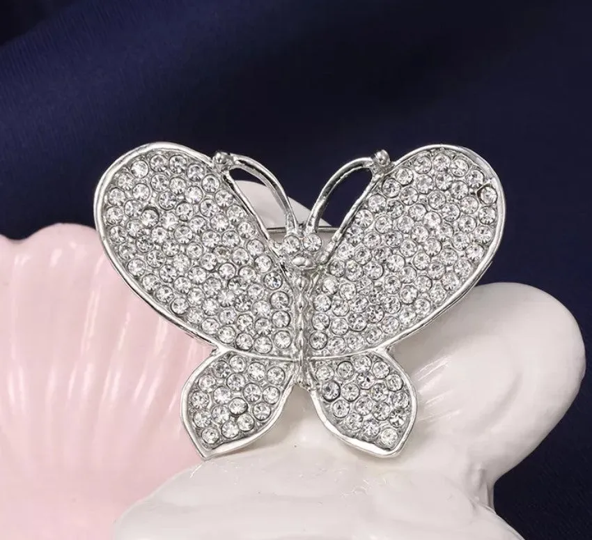 Gold Silver Rhinestone Butterfly Brooch BR-652