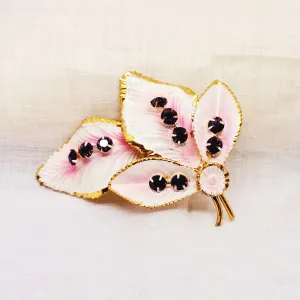 Gold Tone Enamel & Faux Amethyst Leaf Brooch