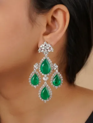 Green Color Silver Plated Faux Diamond Earrings - CZEAR543GR