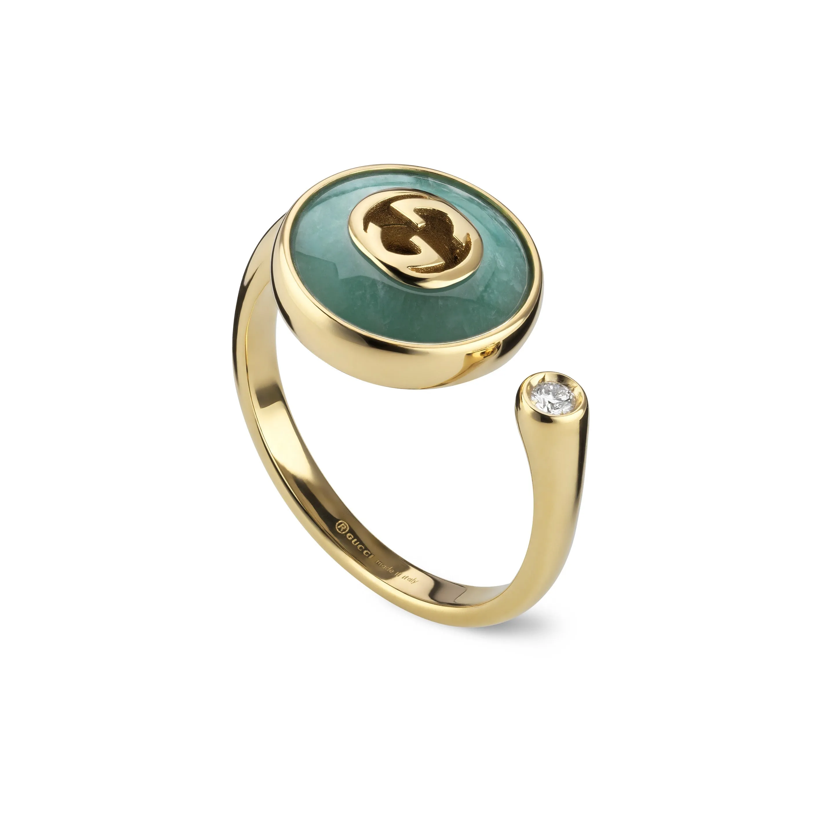 Gucci Interlocking G 18ct Yellow Gold Amazonite & Diamond Ring