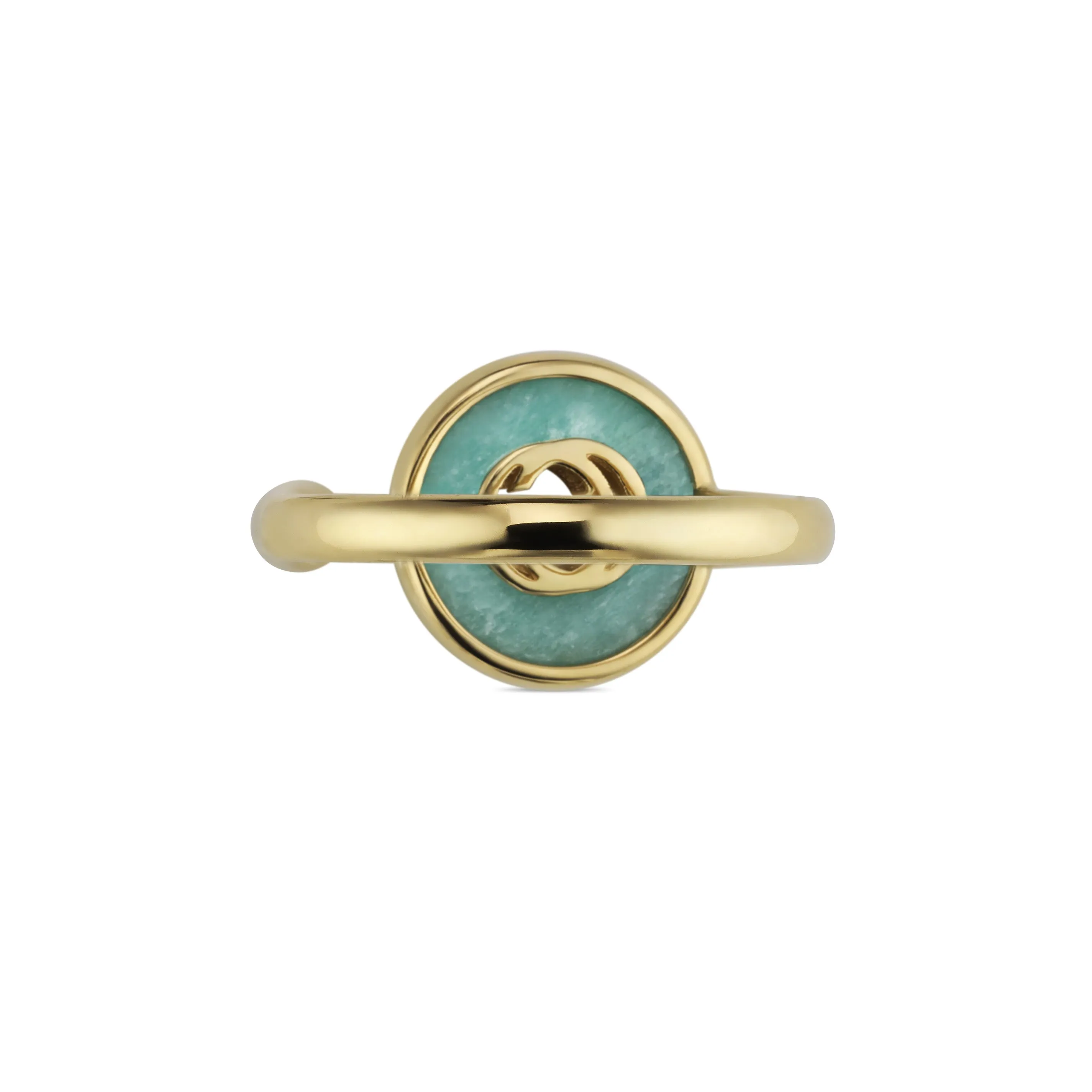 Gucci Interlocking G 18ct Yellow Gold Amazonite & Diamond Ring