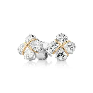 Heart fancy earrings with 2 carats* of diamond simulants in 10 carat yellow gold and sterling silver