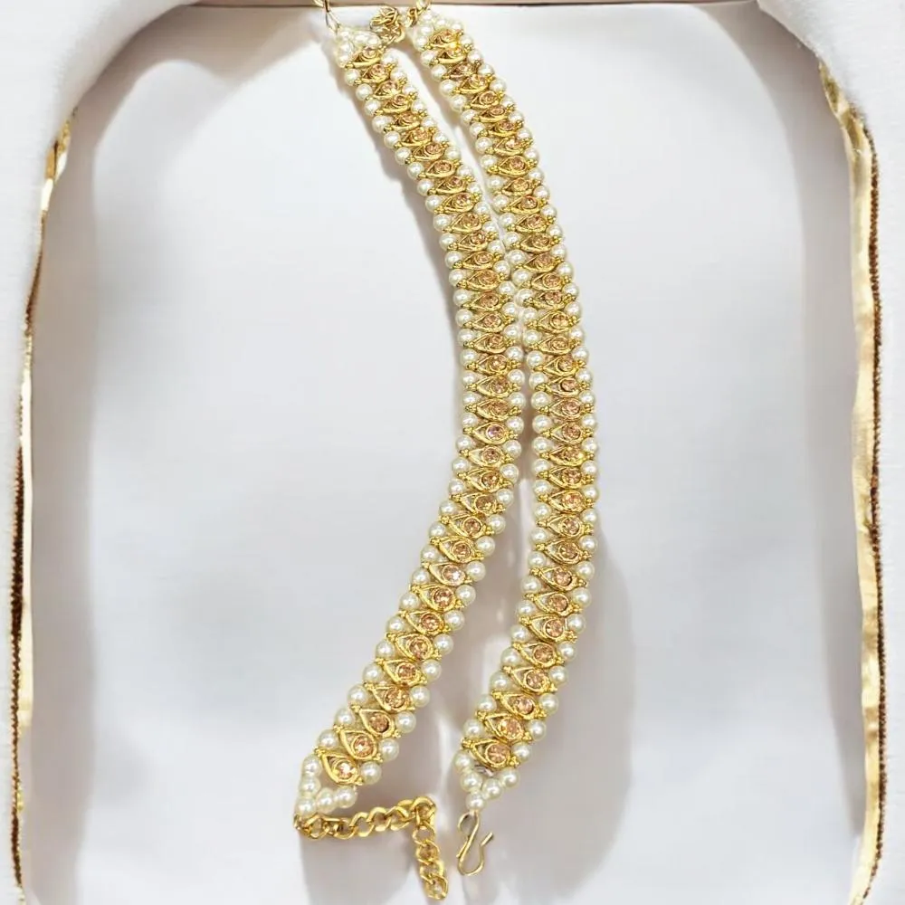 Hira Collections Traditional Gold Plated Pearls Austrian Stones Payal Anklets