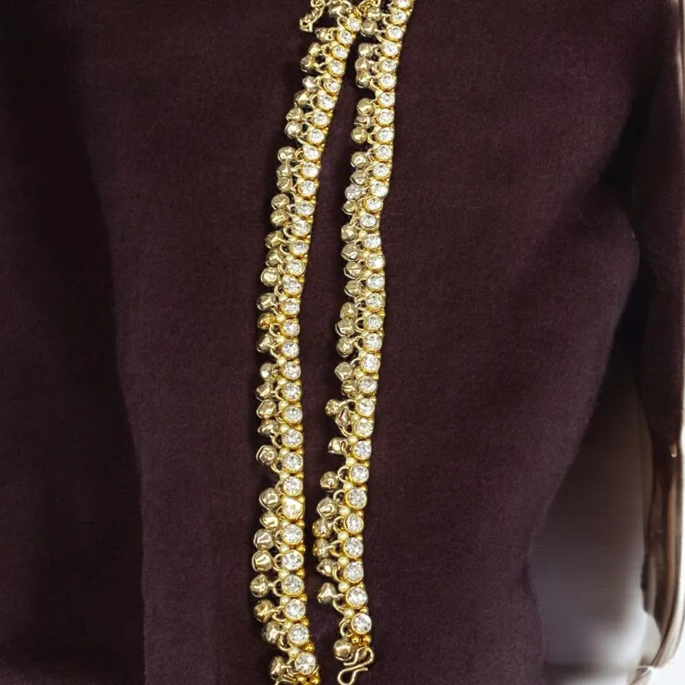Hira Collections Traditional Gold Plated Pearls Austrian Stones Payal Anklets