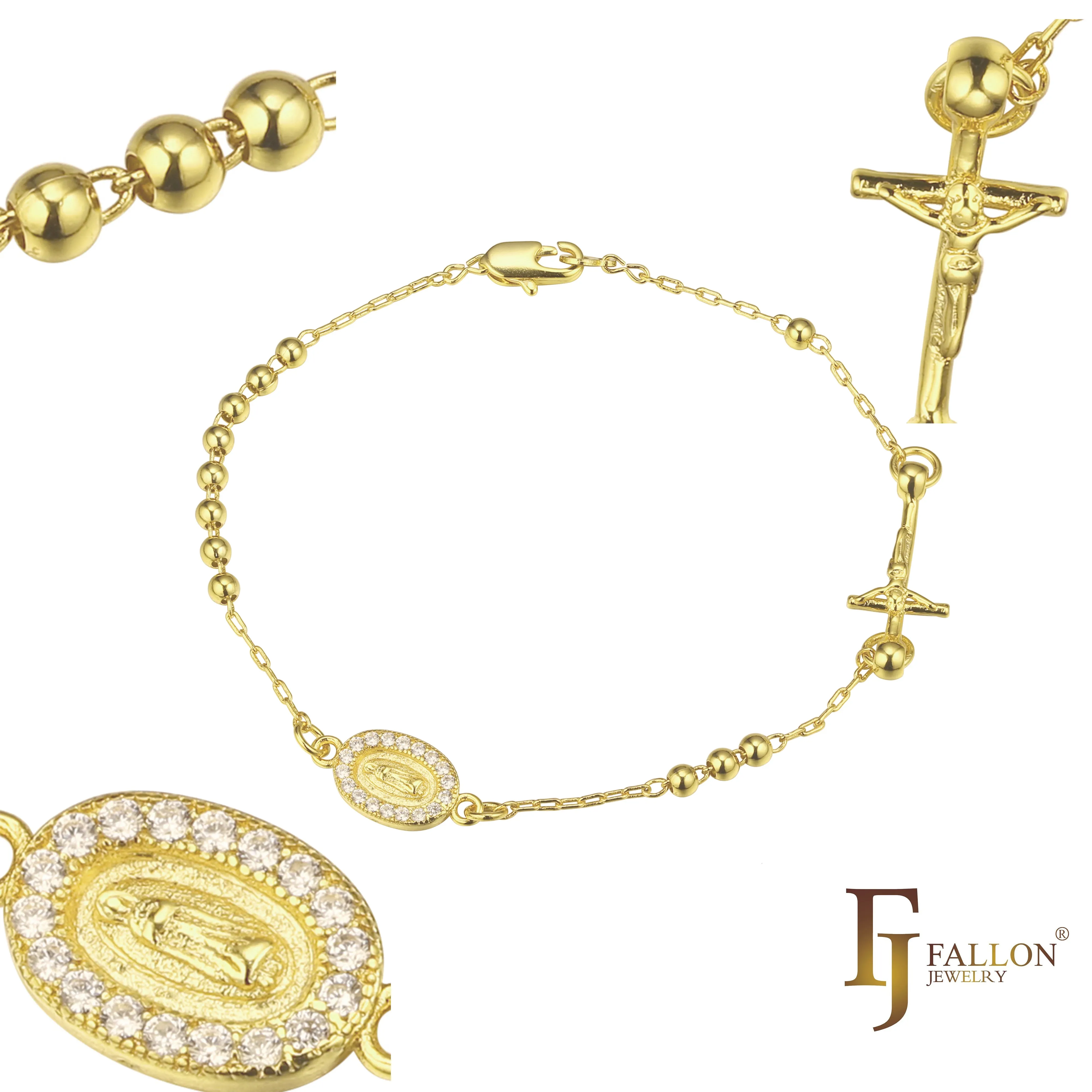 Italian Virgin of Guadalupe Catholic 14K Gold Rosary Necklace