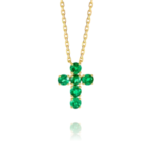 Large Green Emerald Cross Pendant Yellow Gold