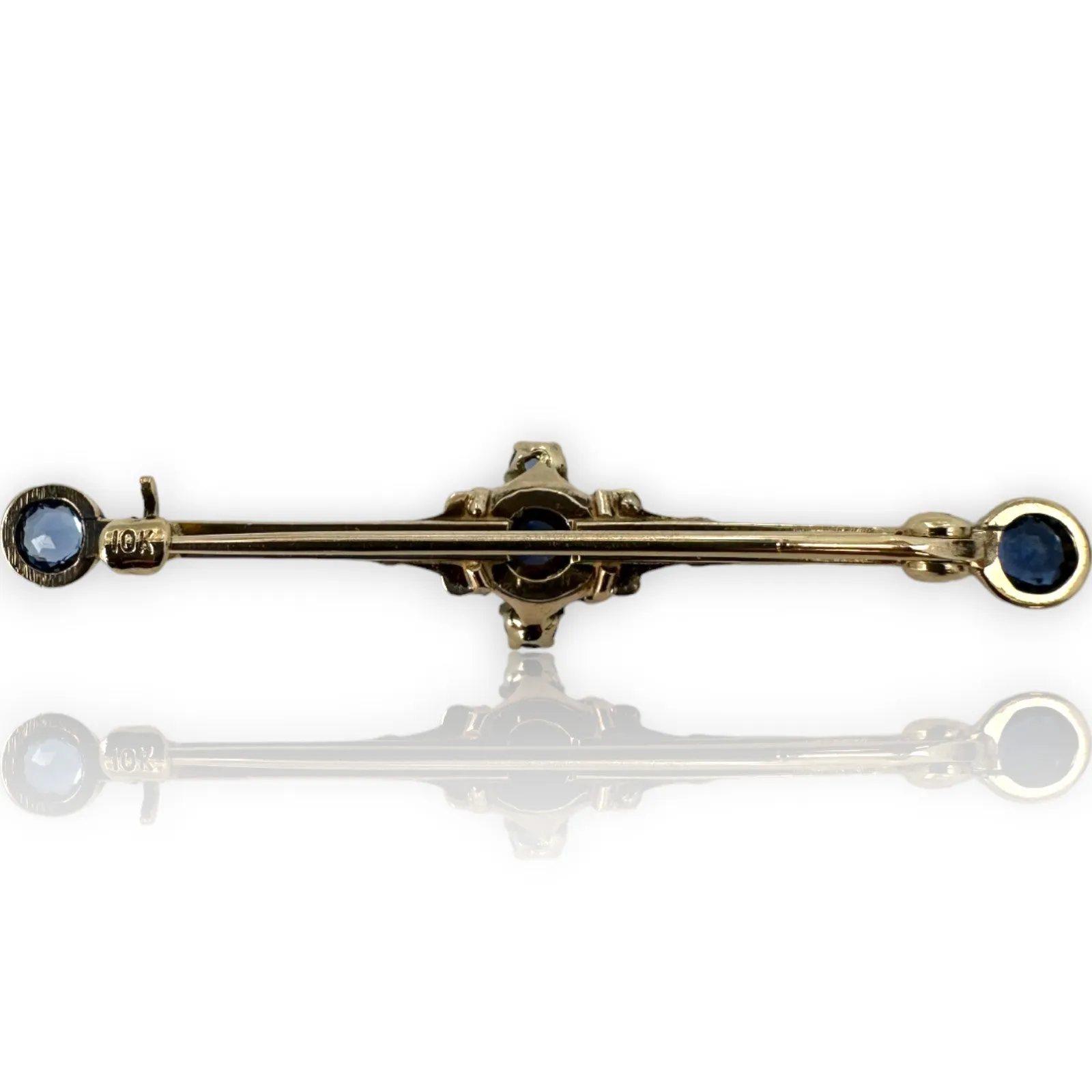 Late Victorian 10k Solid Yellow Gold Sapphire Bar Pin Brooch