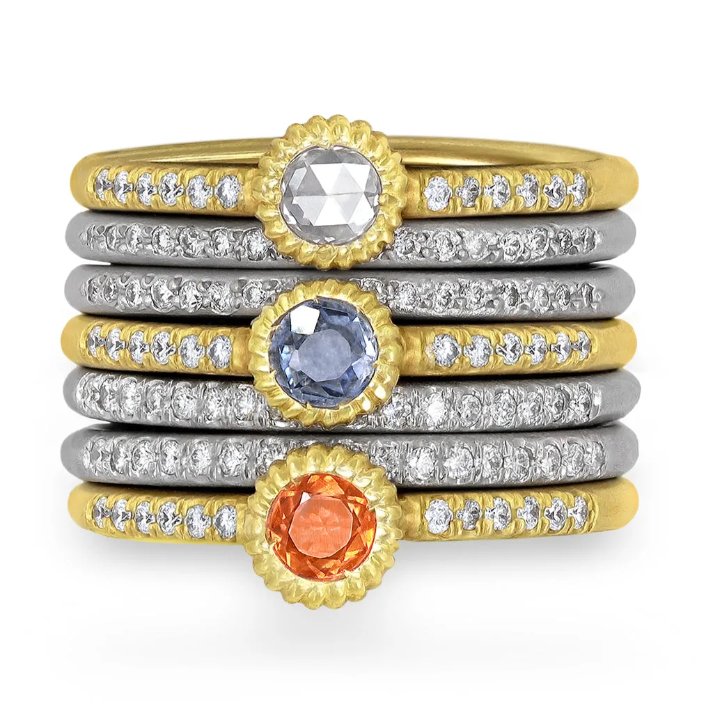 Lauren K. White Diamond Blue   Orange Sapphire Gold Stacking Ring Set