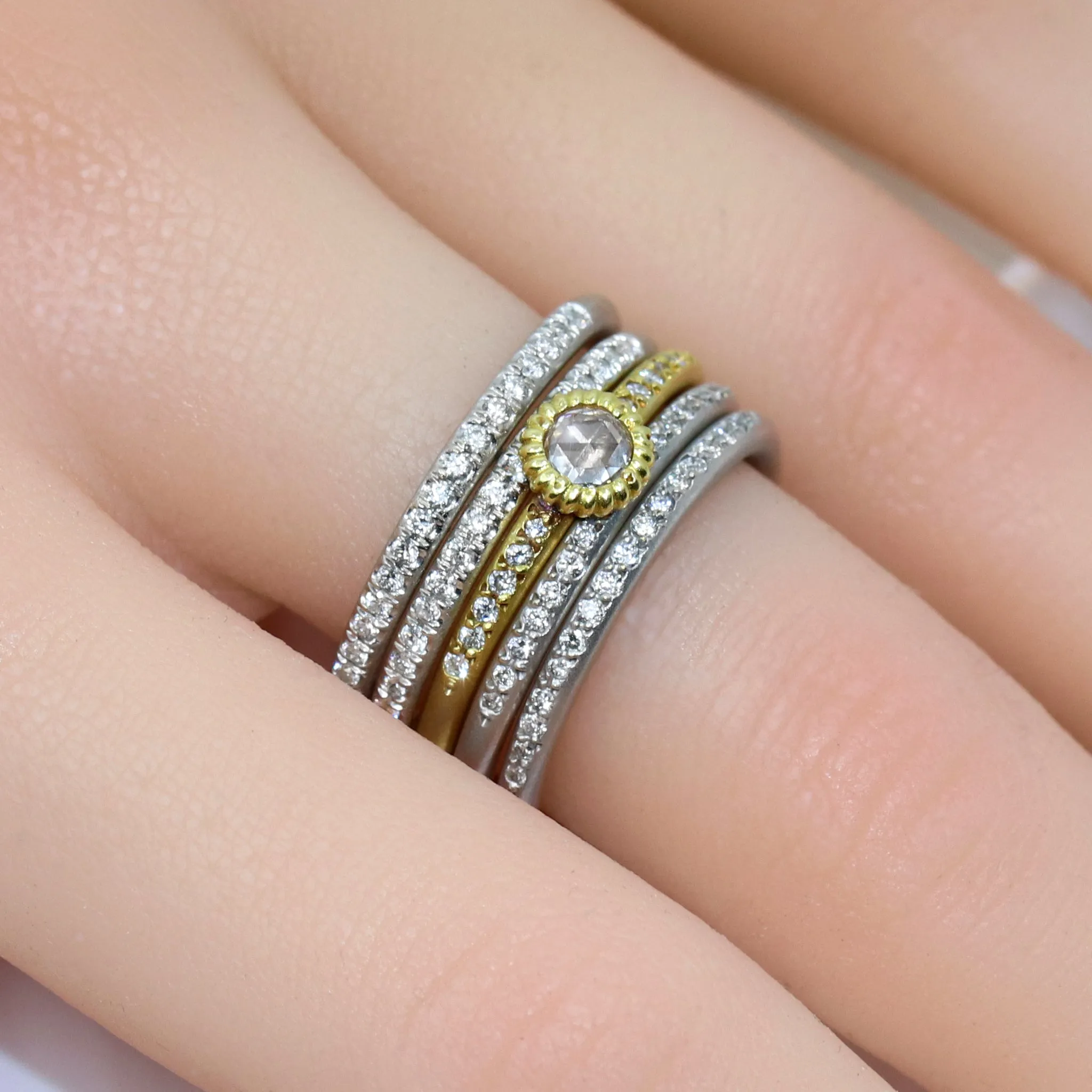 Lauren K. White Diamond Blue   Orange Sapphire Gold Stacking Ring Set