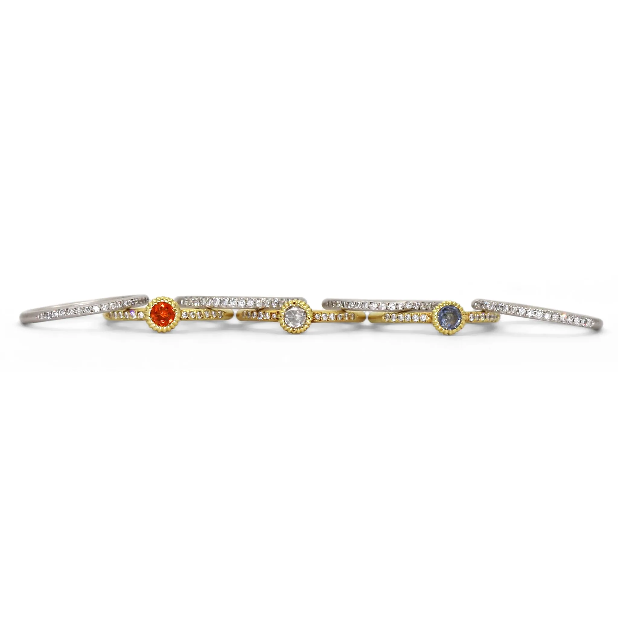 Lauren K. White Diamond Blue   Orange Sapphire Gold Stacking Ring Set
