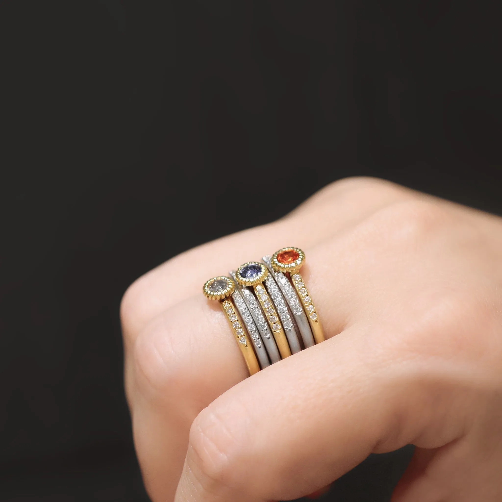 Lauren K. White Diamond Blue   Orange Sapphire Gold Stacking Ring Set