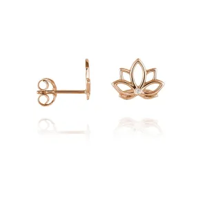 Lotus One Diamond Ear Studs - 9k Rose Gold