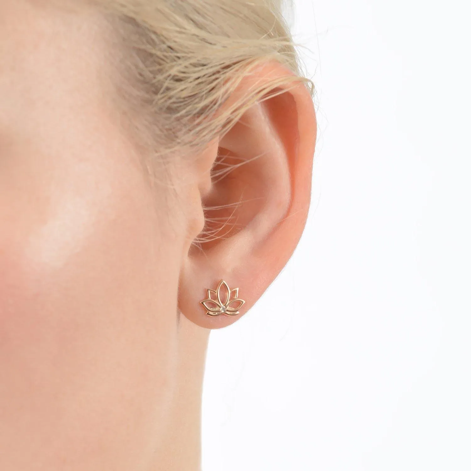 Lotus One Diamond Ear Studs - 9k Rose Gold
