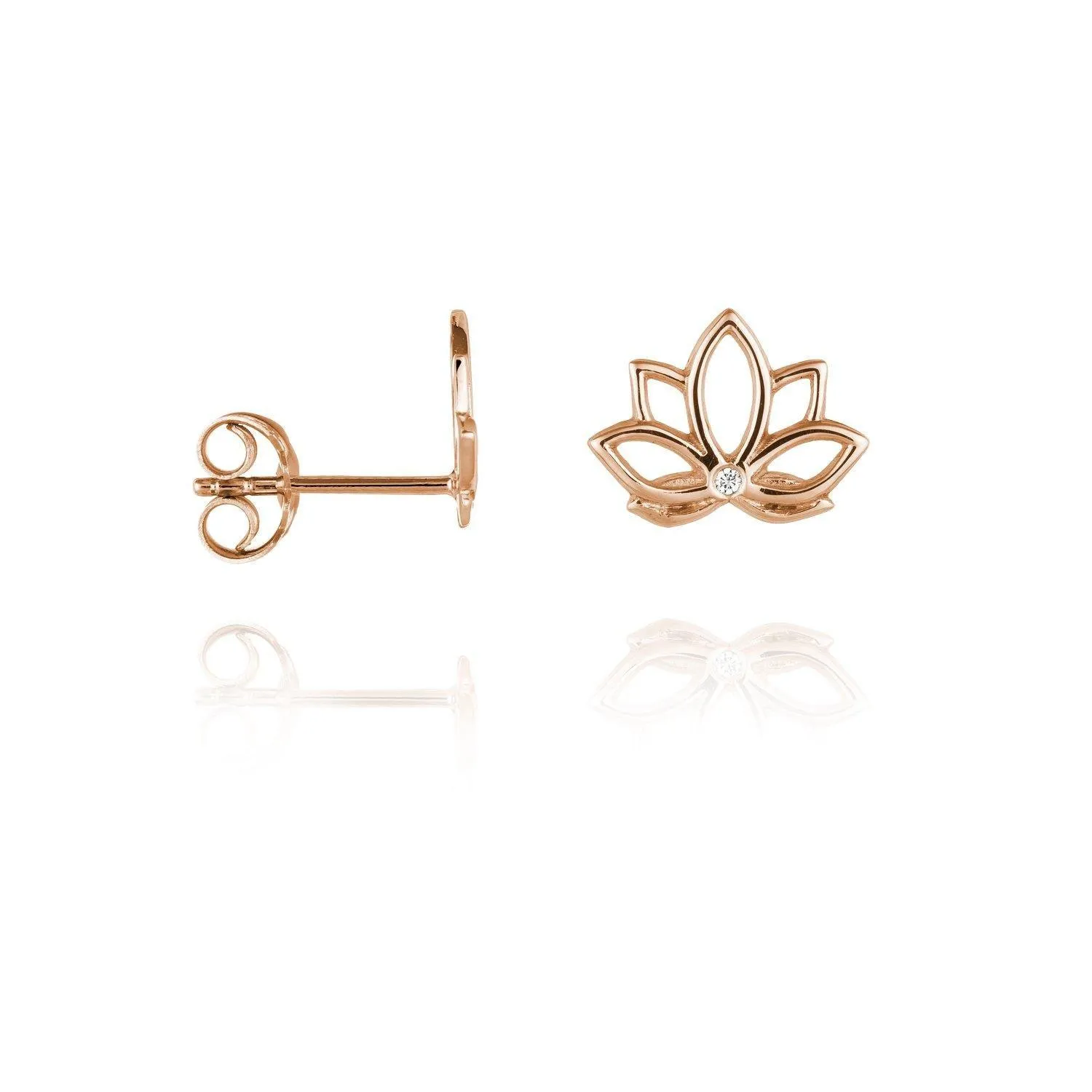 Lotus One Diamond Ear Studs - 9k Rose Gold
