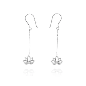 Lotus One Diamond Long Earrings 9k White Gold