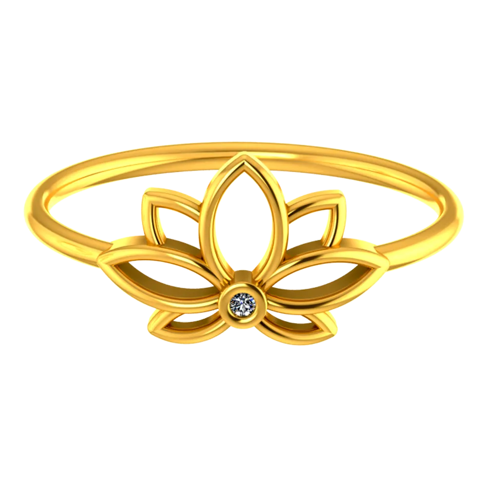 Lotus Shaped Floral Design On Top Of A 18k Diamond Ring